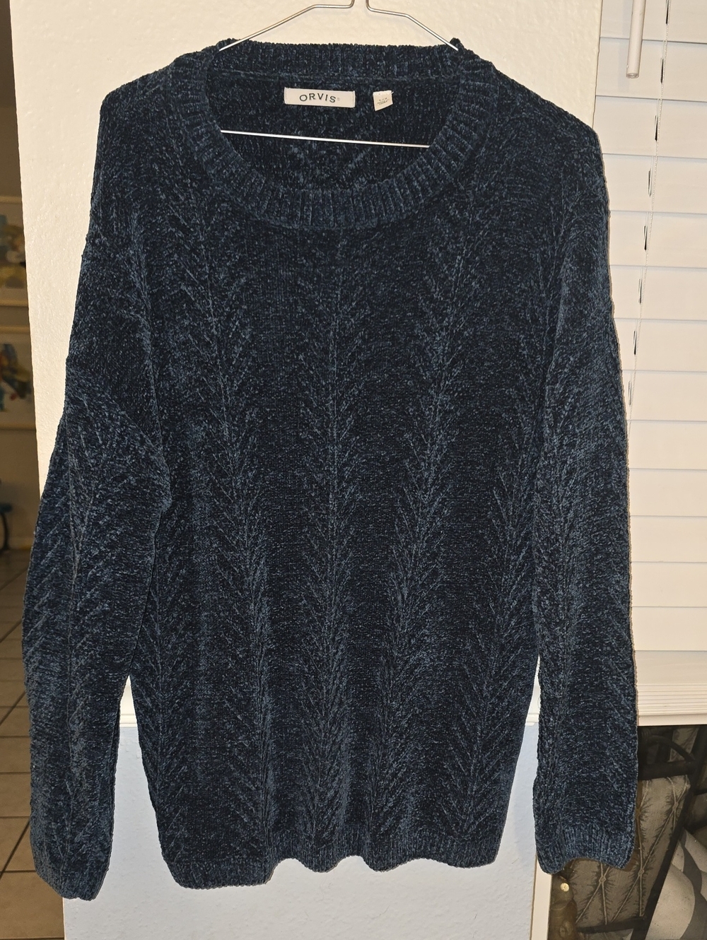 Orvis Deep Forest Green Chenille Cable Crewneck Sweater